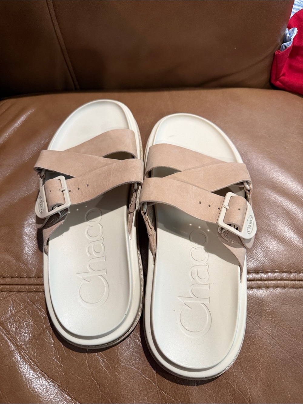Chaco Beige Tan Crossover Slide Sandals
